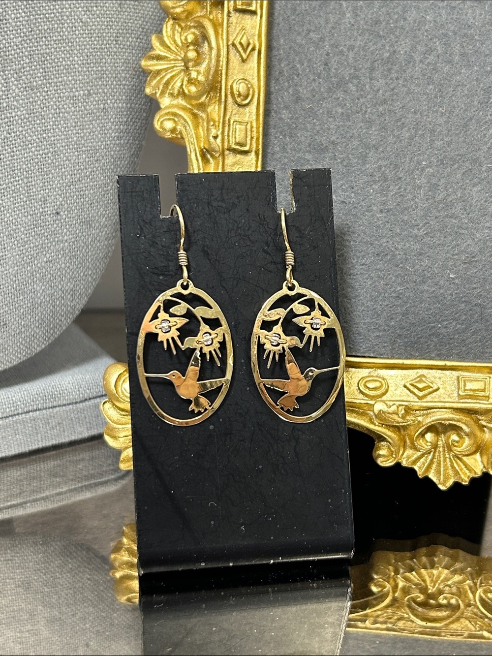 Wild Bryde Gold Hummingbird Oval Drop Earrings - Women Jewelry